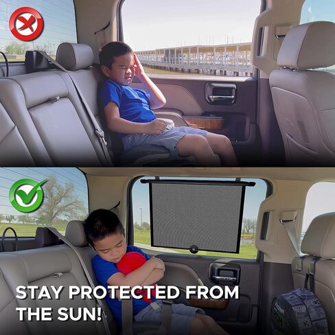 EcoNour Car Window Shades for Baby (2 Pack) | Retractable Shade for Car Side Window | PVC with 4 Suction Cups | Large Clips for Durability | Baby Car Travel Accessories (18" x 17") in Saudi Arabia