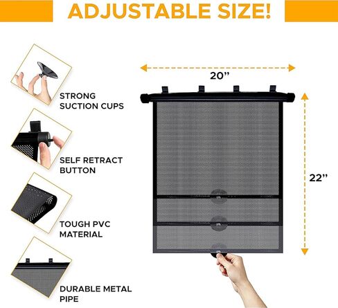 EcoNour Car Window Shades for Baby (2 Pack) | Retractable Shade for Car Side Window | PVC with 4 Suction Cups | Large Clips for Durability | Baby Car Travel Accessories (18" x 17") in Saudi Arabia