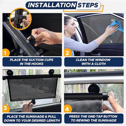 EcoNour Car Window Shades for Baby (2 Pack) | Retractable Shade for Car Side Window | PVC with 4 Suction Cups | Large Clips for Durability | Baby Car Travel Accessories (18" x 17") in Saudi Arabia