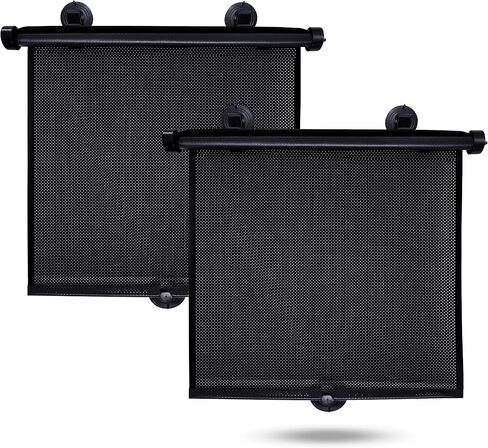 EcoNour Car Window Shades for Baby (2 Pack) | Retractable Shade for Car Side Window | PVC with 4 Suction Cups | Large Clips for Durability | Baby Car Travel Accessories (18" x 17") in Saudi Arabia