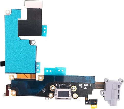 OEM Charging Port Dock Connector Flex Cable w/Microphone + Headphone Audio Jack Port Ribbon Replacement Part Compatible for iPhone 6 Plus All Carriers (Light Gray) in Saudi Arabia