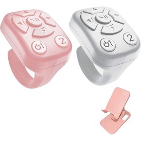 BLESO-TikTok Phone Scroller & Remote Scrolling Ring – Bluetooth Page Turner for iPhone, Android – Hands-Free Control for YouTube, Ins, Kindle – Easy Navigation & Camera Shutter (W+P-Pink Bracket)