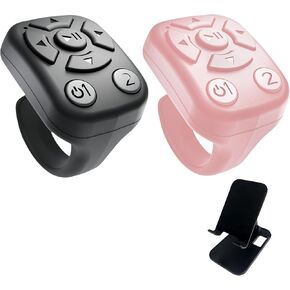 BLESO-TikTok Phone Scroller & Remote Scrolling Ring – Bluetooth Page Turner for iPhone, Android – Hands-Free Control for YouTube, Ins, Kindle – Easy Navigation & Camera Shutter (B+P-Black Bracket)