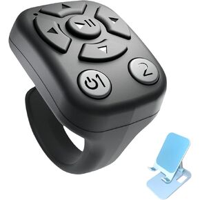 BLESO-TikTok Phone Scroller & Remote Scrolling Ring – Bluetooth Page Turner for iPhone, Android – Hands-Free Control for YouTube, Ins, Kindle – Easy Navigation & Camera Shutter (B+Blue Bracket)