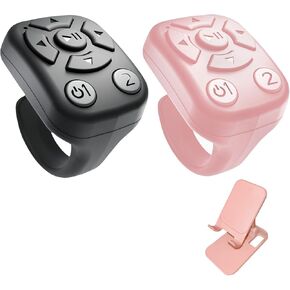 BLESO-TikTok Phone Scroller & Remote Scrolling Ring – Bluetooth Page Turner for iPhone, Android – Hands-Free Control for YouTube, Ins, Kindle – Easy Navigation & Camera Shutter (B+P-Pink Bracket)