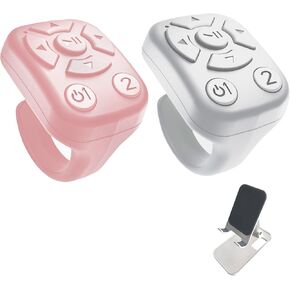 BLESO-TikTok Phone Scroller & Remote Scrolling Ring – Bluetooth Page Turner for iPhone, Android – Hands-Free Control for YouTube, Ins, Kindle – Easy Navigation & Camera Shutter (W+P-White Bracket)