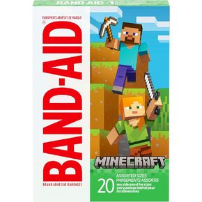 Band-AID Band Brand Inshesive Childrages for Minor Cuts & Crogs ، Consing Grating Passhing Minecraft Designs ، وضمادات ممتعة للأطفال والأطفال الصغار ، والأحجام المتنوعة ، و 20 CT