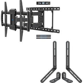 Mounting Dream Full Motion TV Mount Wall Bracket TV Wall Mounts for 42-75 Inch TV & Soundbar Mount Sound Bar TV Bracket for Mounting Above or Under TV Fits Most of Sound Bars Up to 15 Lbs