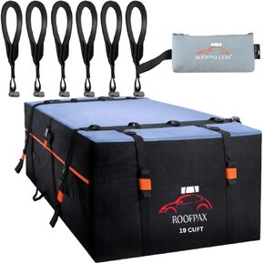 حزمة RoofPax من 19 CFT. حقيبة حاملة شحن إضافية على السطح و 6 ربطات شحن على السطح لأشرطة ربط لربط أي أمتعة أعلى سيارة.