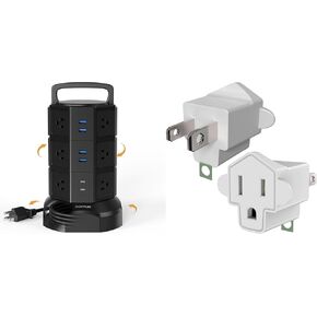 Power Strip Tower Surge Protector, JACKYLED 12 Outlets 6 USB (2 USB C) Charging Station, Extension Cord with Multiple Outlets, 1050J 1625W/13A Outlet Extender 6.5ft Extension Cord for Home Office