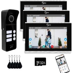 Wired Apartment Video Doorbell System 3 Units 7 Inch Touch Monitor Video Doorbell,Wireless Video Door Phone Kit, Support Monitoring, Unlocking, Dual Way Intercom for Home (7 inch monitor)
