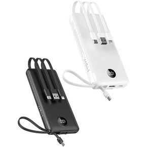 VEEKTOMX Portable Charger Built-in Cables 10000mAh Black + 20000mAh Power Bank Built-in Cables White