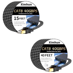 Cat 8 Ethernet Cable 15FT and 40FT, Nylon Braided High Speed Internet Network Cable with RJ45 Connector, 40Gbps 2000MHz Heavy Duty LAN Cable Indoor&Outdoor for Modem/Router/Gaming/PC