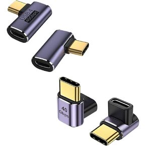 USB C Angle Adapter 40Gbps 2 Pack 90 Degree USB C Type C Angled USB-C Male to Female Adapter 8k at 60hz USB Right Angle Extension for Laptop Tablet VR Camera Smartphone Left/Right and Up/Down Compact