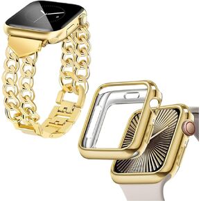 JR.DM 38mm Soft Flexible TPU Case and Metal Bands Compatible for Apple Watch Series 3/2/1, Gold