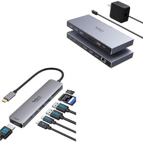 15 in 1 USB C Laptop Docking Station with 65W Power Adapter + 7 in 1 USB C Hub HDMI Adapter for MacBook Pro/Air,