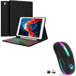 FUWANG Keyboard Case for iPad 9th Generation Case with Keyboard Bundle with Wireless Mouse,Rechargeable LED Wireless Bluetooth Mouse