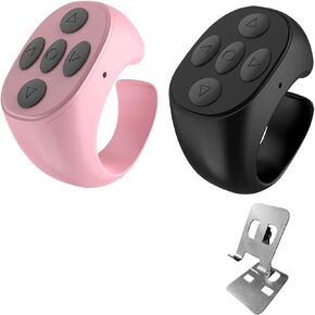 Scrolling Ring Remote for TikTok, Kindle, YouTube & Instagram – Bluetooth Finger Scroller for iPhone, Android – Page Turner Clicker & Fingertip Wireless Phone Control (B+P-Silver Bracket)