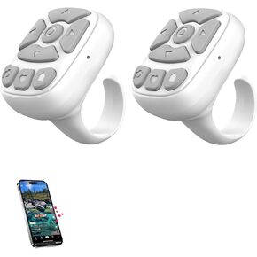 BLESO-Bluetooth TikTok Phone Scroller & Remote Scrolling Ring – Page Turner for iPhone, iPad, Android – YouTube, Ins, Kindle – Fingertip Wireless Clicker & Shutter (W+W)