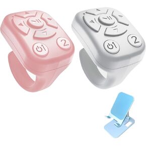 BLESO-TikTok Phone Scroller & Remote Scrolling Ring – Bluetooth Page Turner for iPhone, Android – Hands-Free Control for YouTube, Ins, Kindle – Easy Navigation & Camera Shutter (W+P-Blue Bracket)
