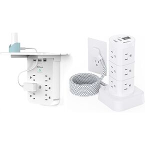 Power Strip Tower + Outlet Extender with Shelf