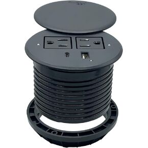 ApexDesk Desktop Power Grommet with 2X AC Outlets, 1x USB-C and 1x USB-A Charging Ports. Fits 3.15" Round Desk Grommet Holes - Silver