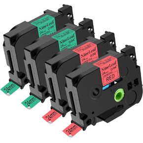 Nineleaf 2pk متوافق مع Brother P-Touch Tze-751 TZ-751 Tze751 TZ751 أسود على اللون الأخضر و 2pk Tze-451 TZ451 TZ-451 أسود على شريط علامة حمراء 24 مم 0.94 1 'LALANGING TZE TZ TEN