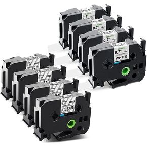 18mm Label Tape Compatible with Brother P Touch TZ Tape 18mm 0.7 Laminated White/Clear Tape Tz Tape TZe-241 TZe241 TZ-241 TZ241 TZe-141 TZe141 TZ-141 TZ141 3/4 Inch Tape, Total 8-Pack