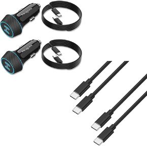 2 Pack 40W USB C Car Charger+ 4 Pack 3.3FT Type C Cord Fast Charging for iPhone 15 Pro Max/Plus, Samsung Galaxy S24 Ultra/S23 fe/A55/A54, Goolge, Dual 20W PD Port Cigarette Lighter Adapter
