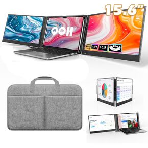 QQH 15.6" Laptop Screen Extender, 1080P Triple Portable Monitor for Laptop with Ultra-Slim IPS Display, USB-C Plug and Play Extended Screen Compatible with MacOS, Windows, Android for 12-17" Laptops