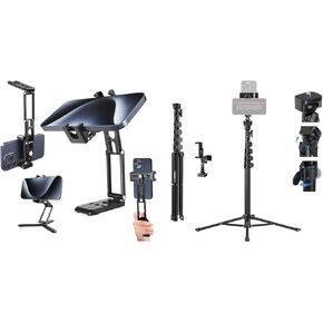 NEEWER Phone Tripod Mount with Cold Shoes, Metal Smartphone Adapter Compatible with iPhone, ST155+SP-08 Phone Tripod & Selfie Stick Included
