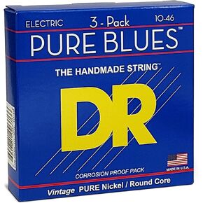 DR Strings Pure Blues Pure Nickel Electric Guitar Strings, Medium 10-46, 3-Pack (PHR-10-3PK)