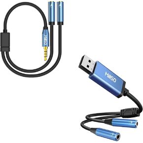 MillSO Bundle 3.5mm Headset Splitter for 2 TRRS Headphones or Mics USB to Dual 3.5mm Audio Jack Adapter Sapphire Blue TRRS External Stereo Sound Card
