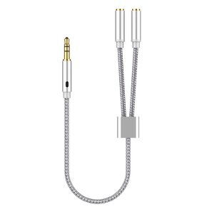 Headphone Splitter 3.5mm TRS Stereo Audio Frequency Y Splitter, Suitable for Two Audio and Microphone Headphones, Compatible with PC, Laptop, Android, Windows, and Smart Phones（Silver Gray）