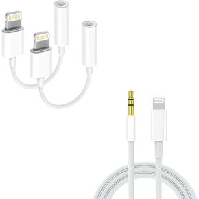 Seulliya 2Pack Lightning to 3.5 mm Headphone Jack Adapter & 1Pack Aux Cord for iPhone, Compatible with iPhone 14 13 12 11 X XS 8 7