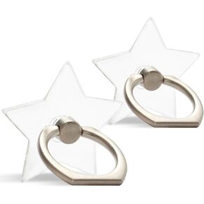 [2 Pack] Transparent Finger Ring Cell Phone Ring Holder Stand,360 Degree Rotation and 180 Degree Adjustable Finger Ring Kickstand with Polished Electroplated Phone Grip-Pentagram