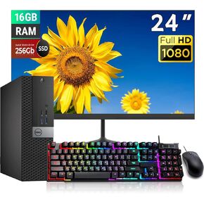 Dell Optiplex 5050 SFF PC Desktop Computer PC Setup, 24" FHD Monitor, Intel Core i5-7600 3.5GHz Up to 4.1GHz, 16GB RAM, 256GB SSD, RGB Keyboard, Mouse, DP Cable, Win 10 Pro(Renewed)