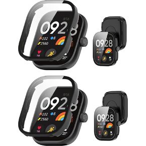 2pack Case for Xiaomi Redmi Watch 5, Screen Protector Smart Watch,Built-in 9H Tempered Glass Film, Hard PC,Easy to Install,Protective Cover for Redmi Watch 5(Black+Black)