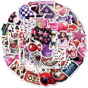 Aesthetic Y2K Stickers 50Pcs, Cute Downtown Girl Vinyl Stickers Pack for Laptop Water Bottles Scrapbook, Retro Cool Trendy Waterproof Sticker for Adults Teens