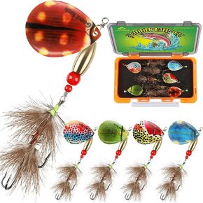5pcs Spinner Baits Trout Lures for Bass Pike Crappie Trout Fishing Lures 1/4oz 3/10oz 5/11oz Inline Spinner Baits Kit with Tackle Box Fishing Gift