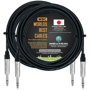 Best Worlds Best Cabls 2 وحدة - 30 قدمًا - كابل تصحيح TRS متوازن مصنوع مخصصًا باستخدام سلك Mogami 2549 (أسود) ومقابس استريو NETRIK NP3X TRS