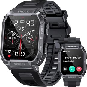 Military Smart Watches for Men (Answer/Make Calls), 1.95" HD Display Fitness Watches, IP68 Waterproof Fitness Tracker with Sleep Monitor/120+ Sports Modes, 50 Day, Smart Watch for Android/iPhone