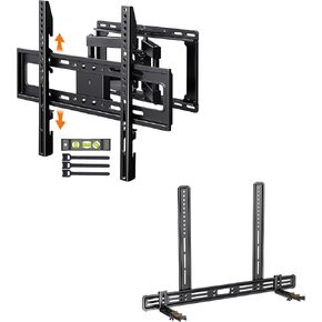 Perlegear Full Motion TV Wall Mount for 26-65 inch TVs PGMFK4, Soundbar Mount with Holes/Without Holes up to 13.2 lbs Vesa Horizontal Max 600mm and Min 150mm PGSM03B