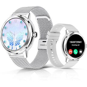 Watch Watch for Women ، 1.19 "Women Smart Watch مع 5.3 Bluetooth لنظام Android iOS ، ساعة Silver Fitness Tracker مع 100+ أوضاع رياضية ، معدل ضربات القلب/SPO2 ، IP67 مقاومة للماء