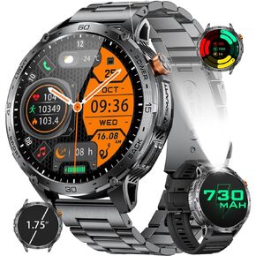 LIGE Smart Watch for Men, 1.75'' AMOLED Large Screen Smartwatch, LED Flashlight/5ATM Waterproof/730mAh/100+ Sports Fitness Tracker Watch, Pedometer Mens Smart Watch for Android iPhone Compatible