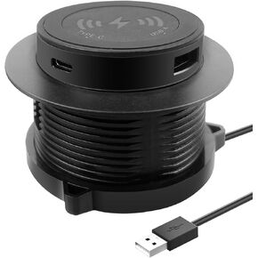 Recessed Desk Wireless Charger, Pop-Up 15W Fast Charging Station, Invisible Wireless Charger with USB A and Type C Ports, Retractable Desktop Charging for Desk, Furniture