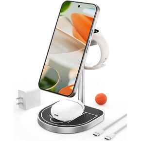 X85G 3 in 1 Magnetic Charging Station for Google Pixel 9/9 Pro XL‌,Pixel 8/8 Pro, Pixel Watch 2/3,Pixel Buds Pro/2, 3-Point Power Aluminum Alloy 15W Fast Wireless Charger Stand with 30W Adapter