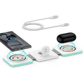 15W Fast Wireless Charging Station for Samsung S25 Ultra S24 S23 Ultra Z Flip6,Galaxy Watch 7/6 Classic/6/5 Pro/5/4/3/Buds Pro,Foldable 3 in 1 Travel Wireless Fast Charger Stand Pad for Pixel 9 8 Pro