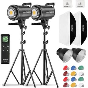 2pcs SL60W LED Video Light Kit with Softbox,60W Bowens Mount Studio Continuous Light Kit with Stand,Remote Control,Reflector,Brightness Adjustment for Video Recording,Wedding,Live Streaming