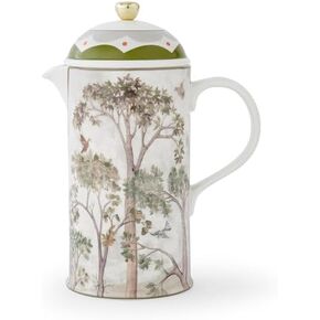 Spode Tall Trees Cafetiere, 28oz - Hand-Painted Woodland French Press Coffee Maker for Breakfast Tableware - Porcelain with Stainless Steel Plunger, Coffee Bar Cart Essential - Dishwasher Safe